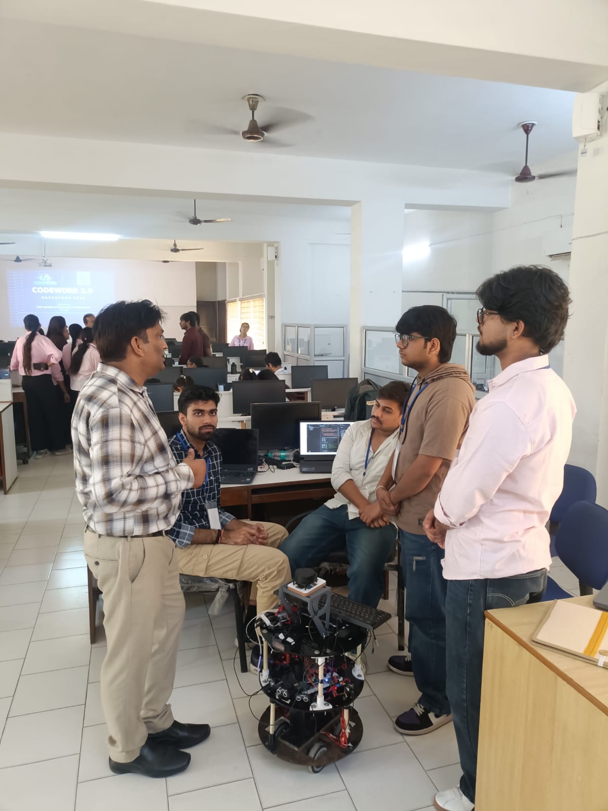 Students collaborating during an event