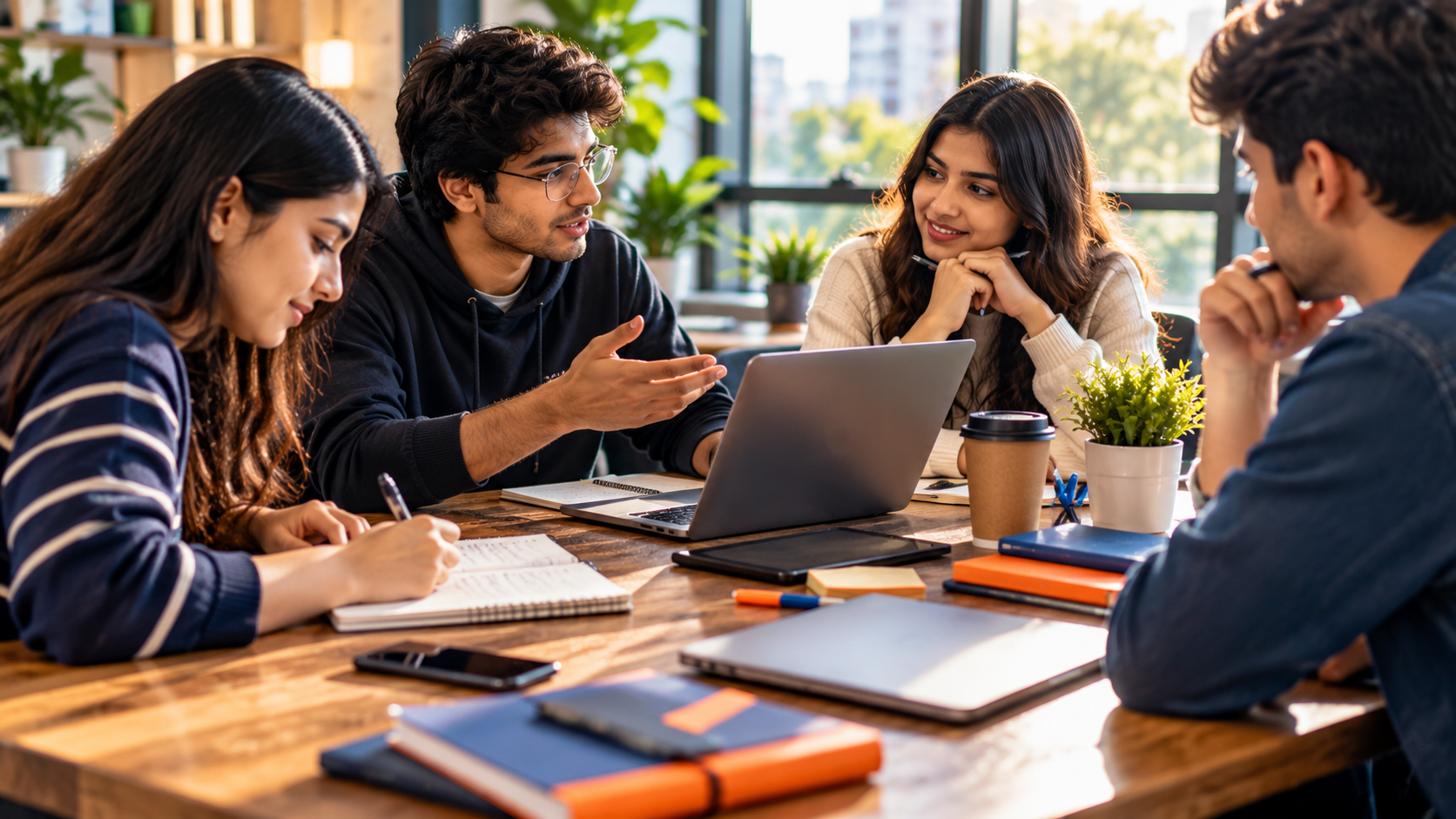 Students collaborating at a technology event